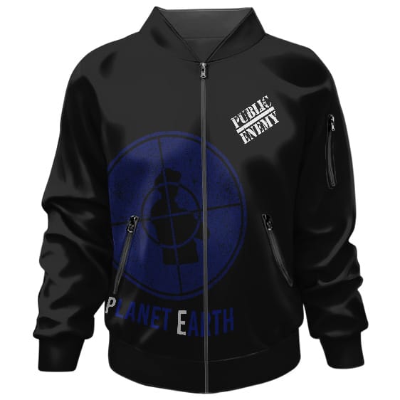 Public Enemy Dark Blue Logo Planet Earth Bomber Jacket