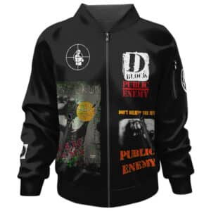 Public Enemy Iconic Logo Collage Art Black Bomber Jacket