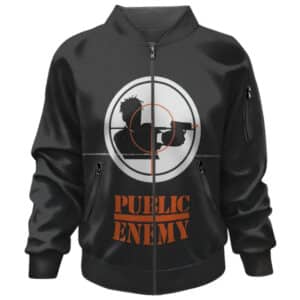 Public Enemy Man Silhouette Firing Gun Logo Bomber Jacket