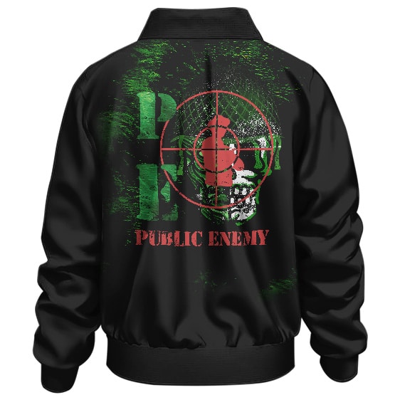 Rap Group Public Enemy Green Skull Logo Black Bomber Jacket