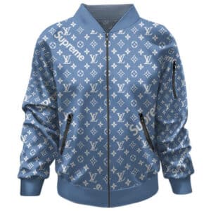 Travis Scott Luxury Brand Logo Design Blue Bomber Jacket