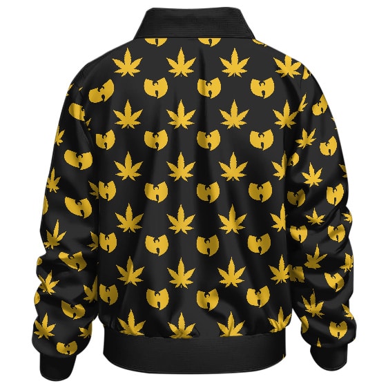 Wu-Tang Clan Iconic Logo & Weed Pattern Black Bomber Jacket