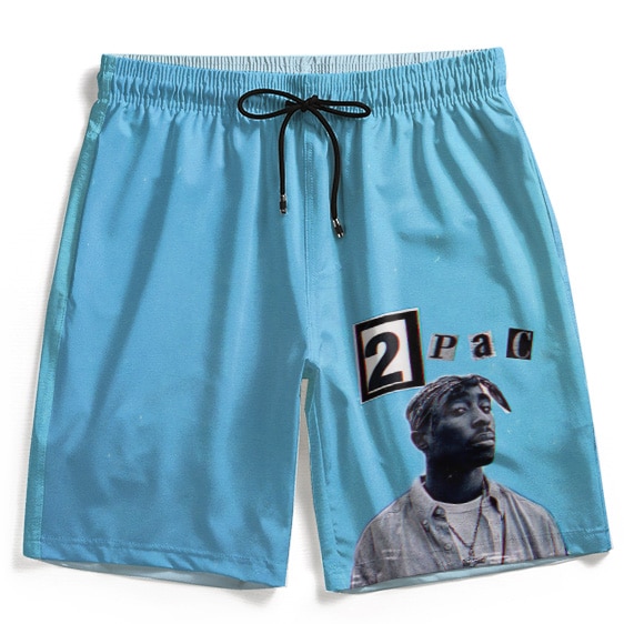 Rap Icon 2Pac Shakur Monochrome Portrait Blue Swim Trunks