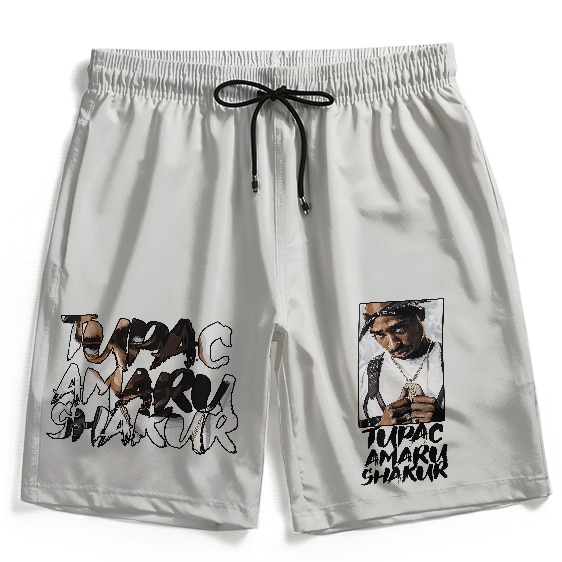 Tupac Amaru Shakur Typography Art White Beach Shorts
