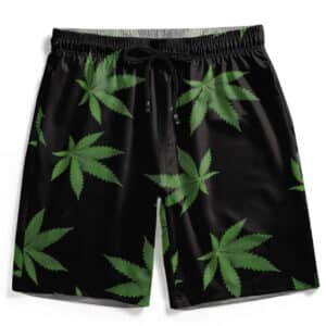 American Rapper Snoop Dogg Weed Leaf Pattern Black Swim Trunks