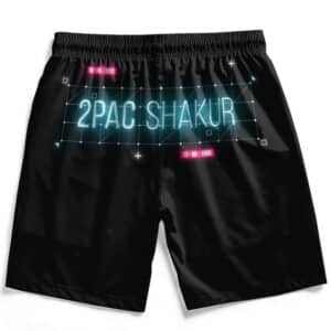 Cool 2Pac Shakur Neon Glow Face Artwork Black Swim Trunks