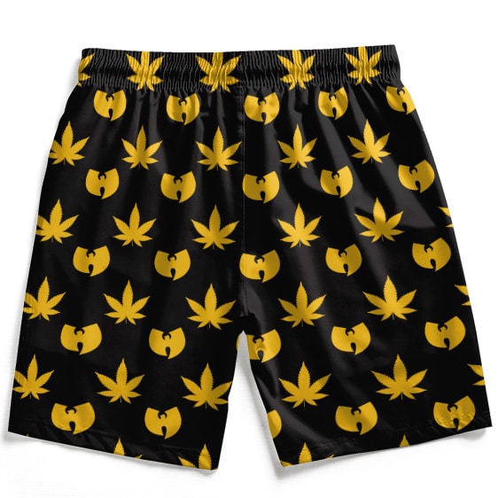 Cool Wu-Tang Clan Icon & Weed Logo Pattern Swim Trunks