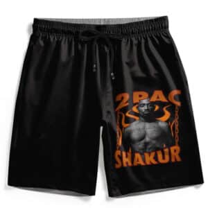 Hip-Hop Rapper 2Pac Shakur Fire Artwork Black Swim Shorts