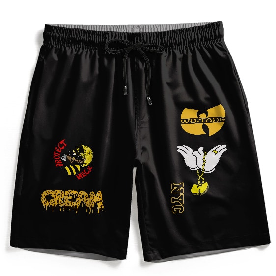 NYC Wu-Tang Killer Bees Logo Black Beach Shorts