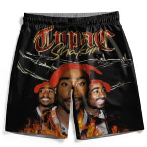 Rap Icon Tupac Amaru Shakur Barbed Wire Flame Art Board Shorts