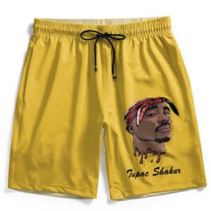 Rap Icon Tupac Shakur Head Cartoon Art Yellow Board Shorts