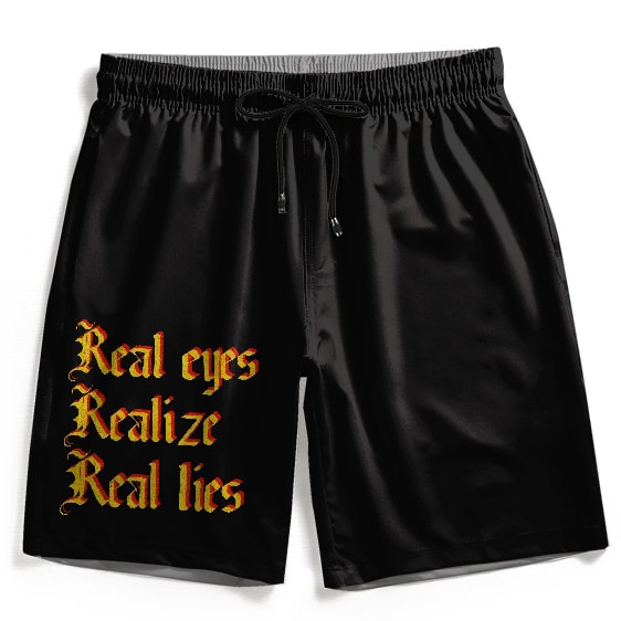 Real Eyes Realize Real Lies Glitch Typography Art Beach Shorts