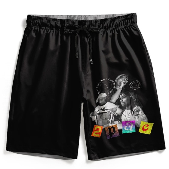 Thug Life 2Pac Shakur Monochrome Photos Art Black Beach Shorts