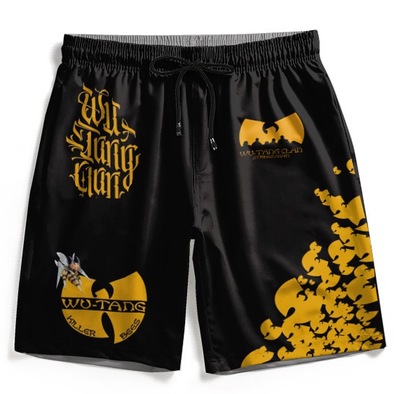 Wu-Tang Clan Killer Bees Logo Pattern Black Yellow Swim Shorts
