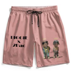 Biggie & Tupac Angel Halo Tribute Art Pink Beach Shorts