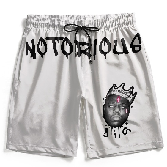 Notorious B.I.G. Crowned Head Graffiti White Board Shorts