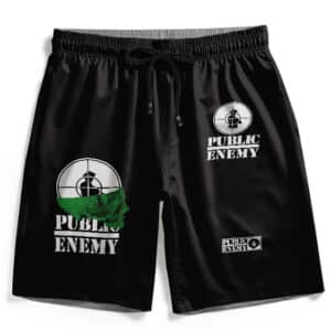 Public Enemy Half Green Skull Logo Badass Black Men's Shorts