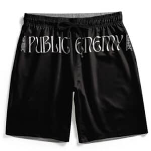 Rap Icons Public Enemy Typography Art Black Gym Shorts