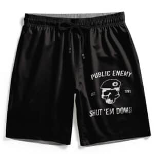 Shut 'Em Down Public Enemy Skull Art Badass Men's Shorts