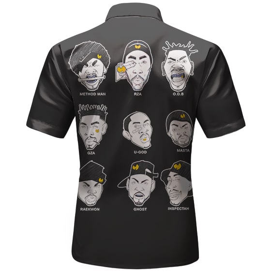 Wu-Tang Clan Members Head Sketch Art Black Button-Up Shirt