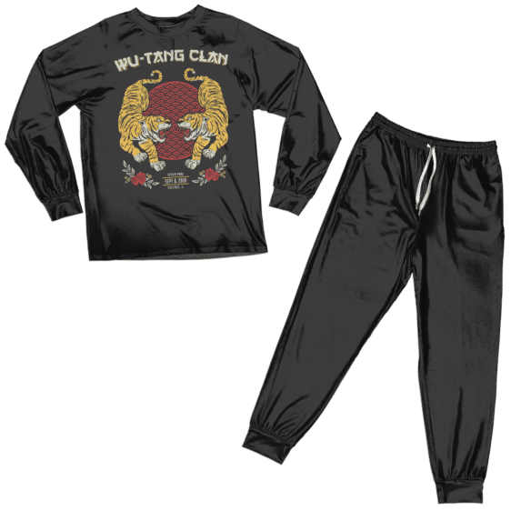 Rap Icon Wu-Tang Clan Tiger & Rose Logo Art Black Pajamas Set