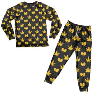 Wu-Tang Clan Logo & Weed Leaf Pattern Black Yellow Pajamas
