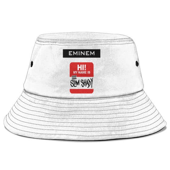 Hi My Name Is Slim Shady Eminem Logo Art White Bucket Hat