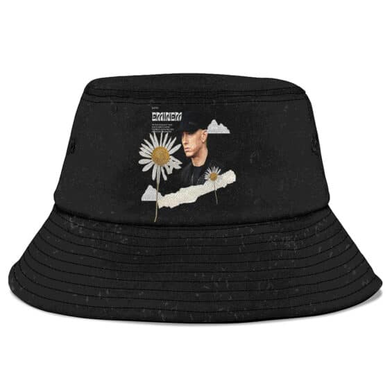 Rap Icon Eminem Quotes Flower Art Black Bucket Hat