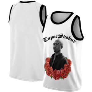 Awesome Tupac Shakur & Roses Art White Basketball Jersey