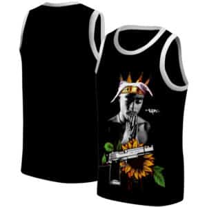 Crowned Tupac Shakur Praying Gun Art Black Basketball Jersey