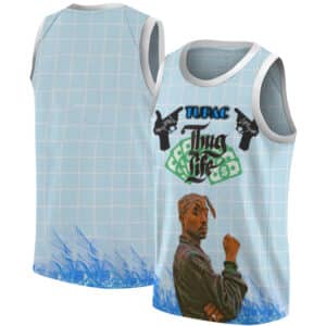 Thug Life Tupac Gun Art Stylish Blue Flame Basketball Jersey