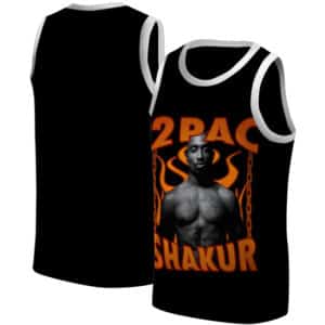 2Pac Shakur Flame Chains Photo Art Black Basketball Jersey