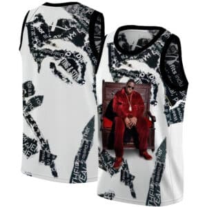 Badass Biggie Throne Newspaper Art White Basketball Jersey