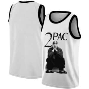 Black & White 2Pac Shakur Sitting Pose Art Basketball Jersey