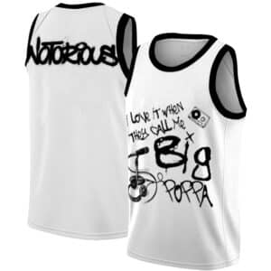 Call Me Big Poppa Notorious Graffiti White Basketball Jersey