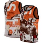 Cool 2Pac Shakur Grunge Collage Art Orange Basketball Jersey