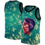 Dope Biggie X 2Pac Face Art Green Floral Basketball Jersey