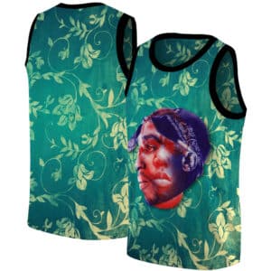 Dope Biggie X 2Pac Face Art Green Floral Basketball Jersey