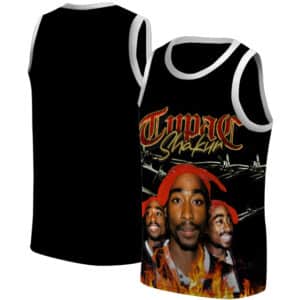 Epic Tupac Shakur Flame Wire Graphic Art Basketball Jersey