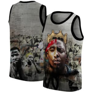 Iconic Tupac And Biggie Crowned Head Gray Basketball Jersey