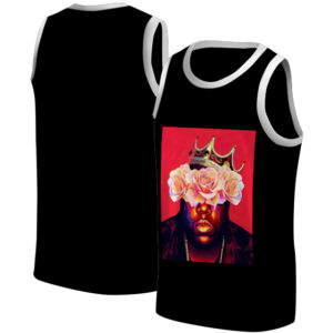 Notorious Big Portrait With Roses Black Basketball Jersey