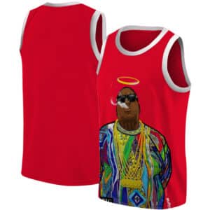 Rap Icon Biggie Smalls Smoking Angel Red Basketball Jersey