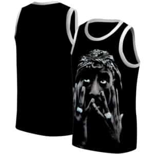 Rapper Tupac Shakur Face Silhouette Black Basketball Jersey