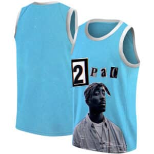 Tupac Amaru Ransom Note Font Art Blue Basketball Jersey