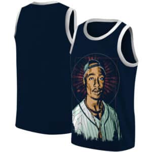 Tupac Shakur Cartoon Portrait Navy Blue Basketball Jersey